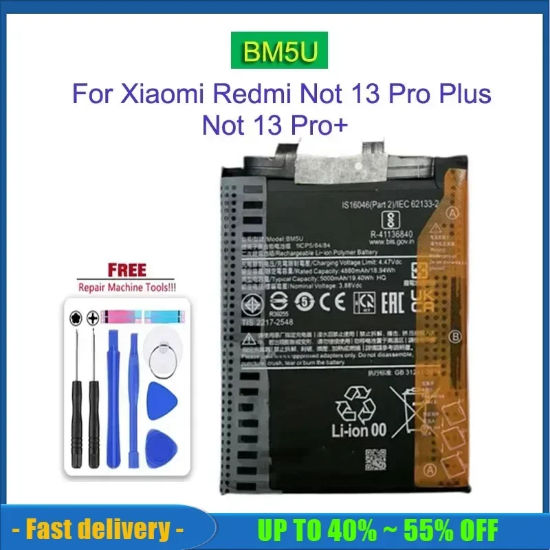 Bateria BM5U Резервная батарея мобильного телефона для Xiaomi Redmi Note 13 Pro + Plus 5G Сменная