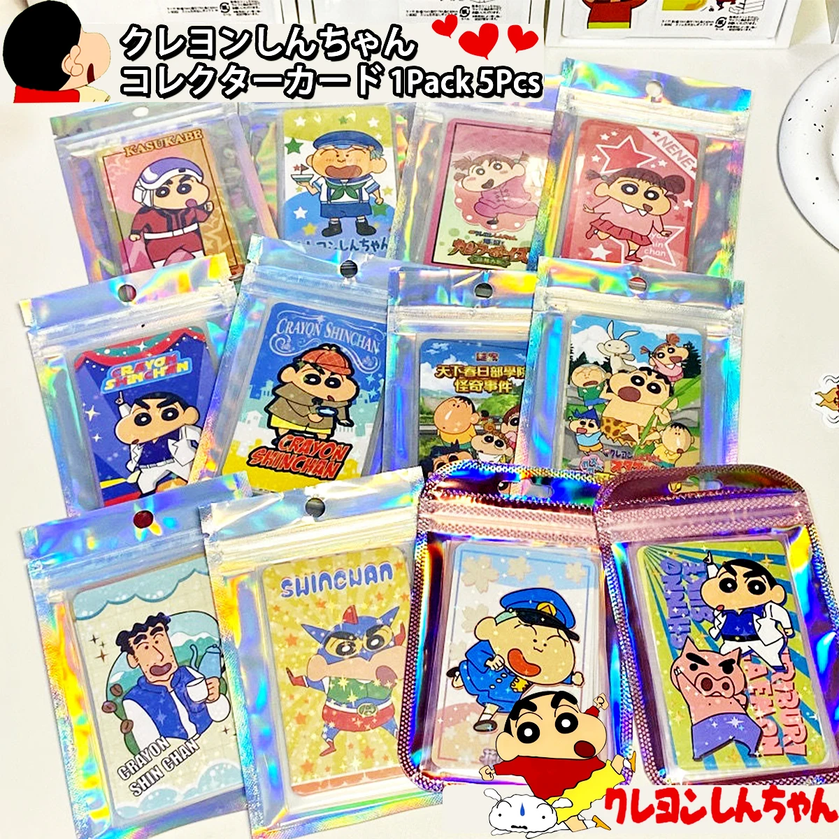 

Crayon Shin-Chan Card Case Collectible Cards Cute Japanese Anime Laser Cards Flash CardOrnaments Stickers Collectible Bookmarks