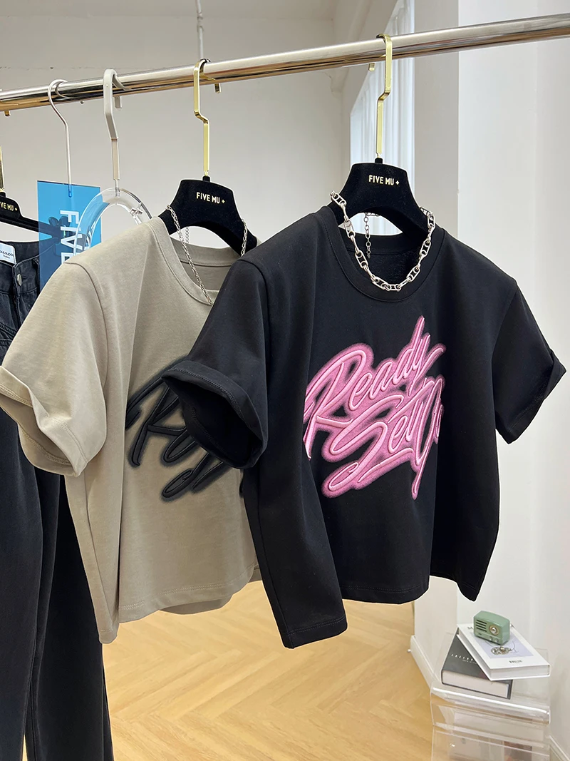 Korean Series Age-reducing Sweet Cool Industry Embroidered Letters Cotton Sleeve T-shirt Women Summer Half Top Ins
