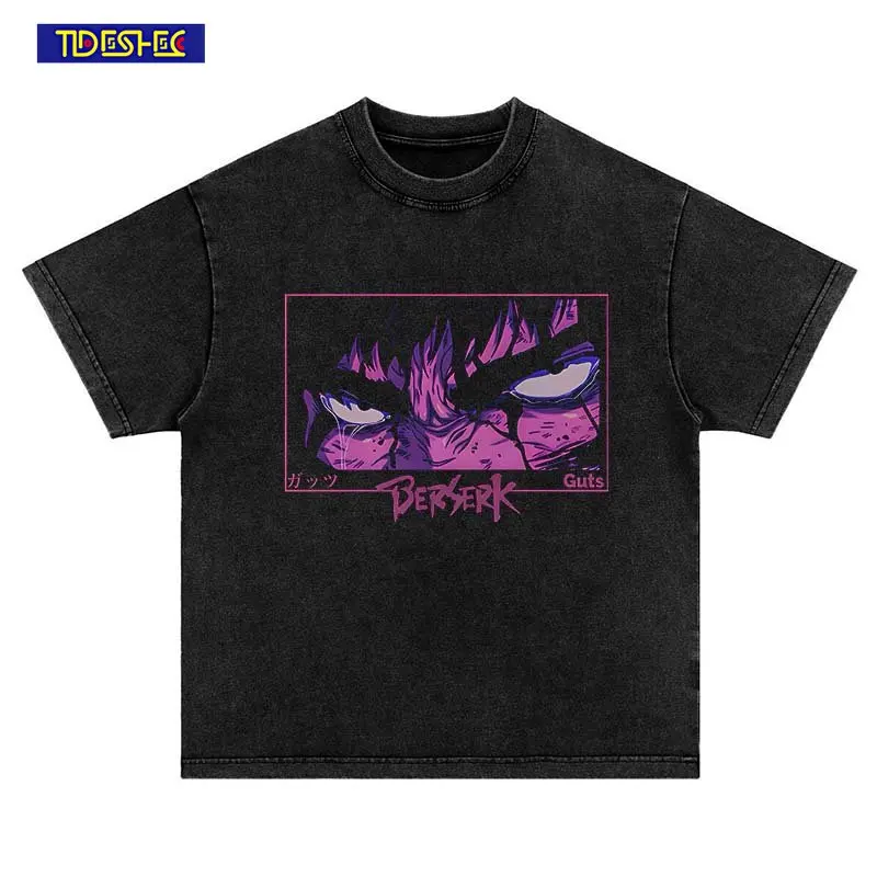 

Футболка мужская свободного покроя с коротким рукавом, повседневная тенниска с принтом в стиле Берсерк и аниме, уличная одежда в стиле хип-х...
