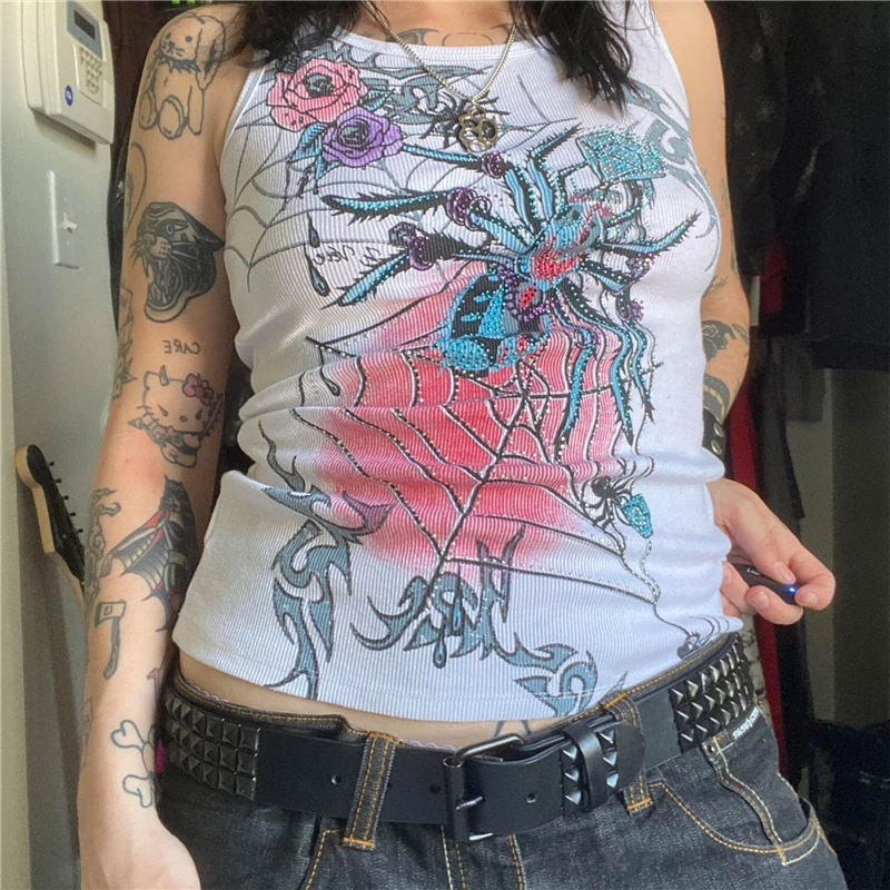 

Женская футболка в рубчик, с принтом, без рукавов