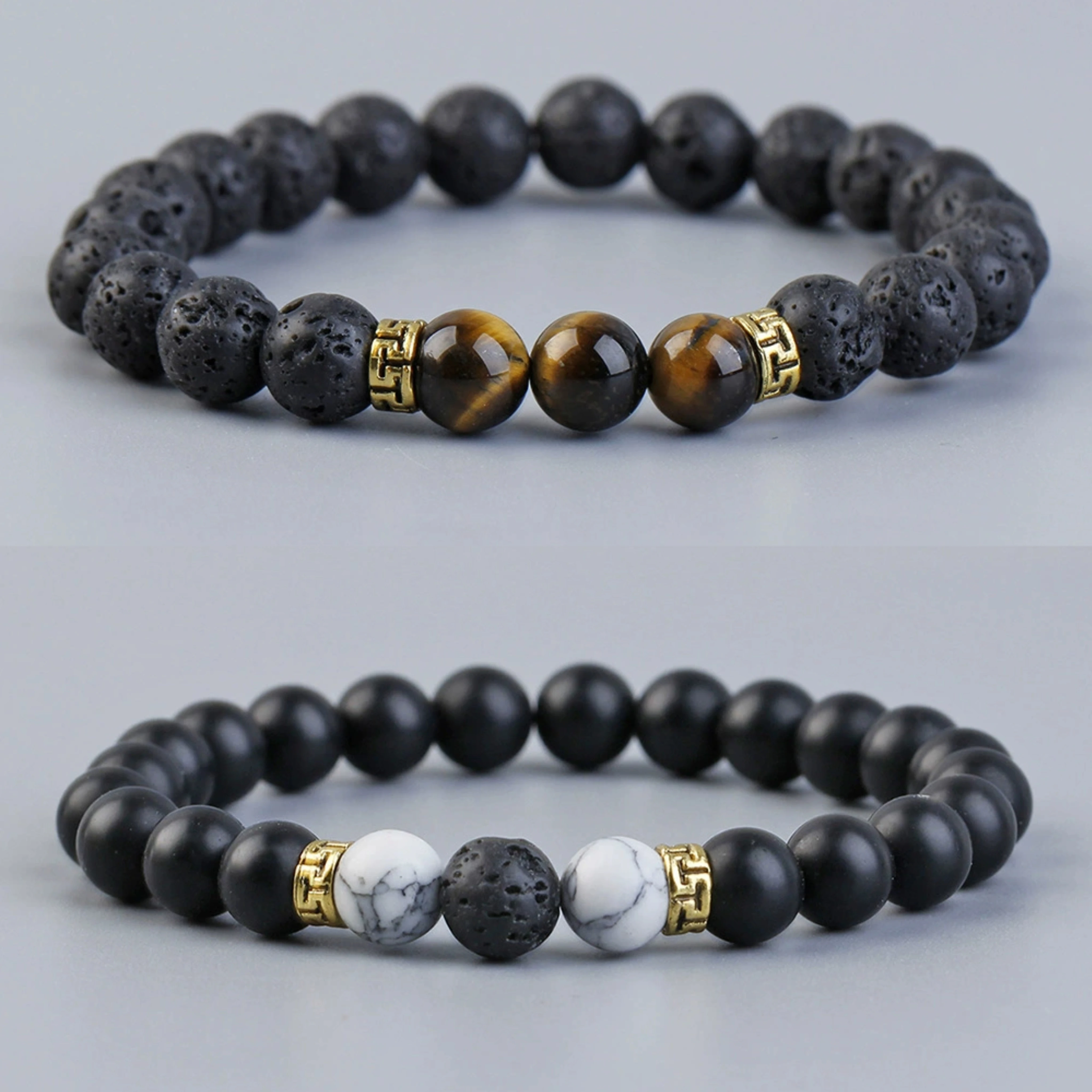 

2pcs New Women's Bracelets 8mm Men's Natural Healing Energy Tiger Eye Elastic Volcanic Stone Pulse Fashion Jewelry Wholesale
