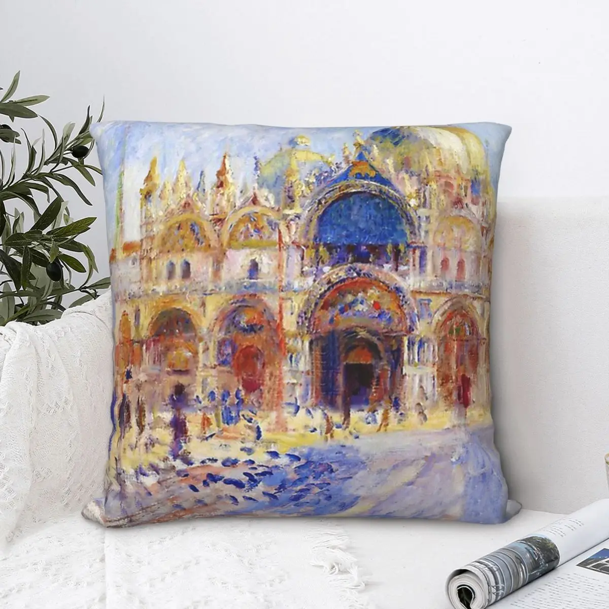 

Pierre Auguste Renoir The Piazza San Marco Venice Polyester Cushion Cover Impressionism Art For Home Decorative Hug Pillowcase