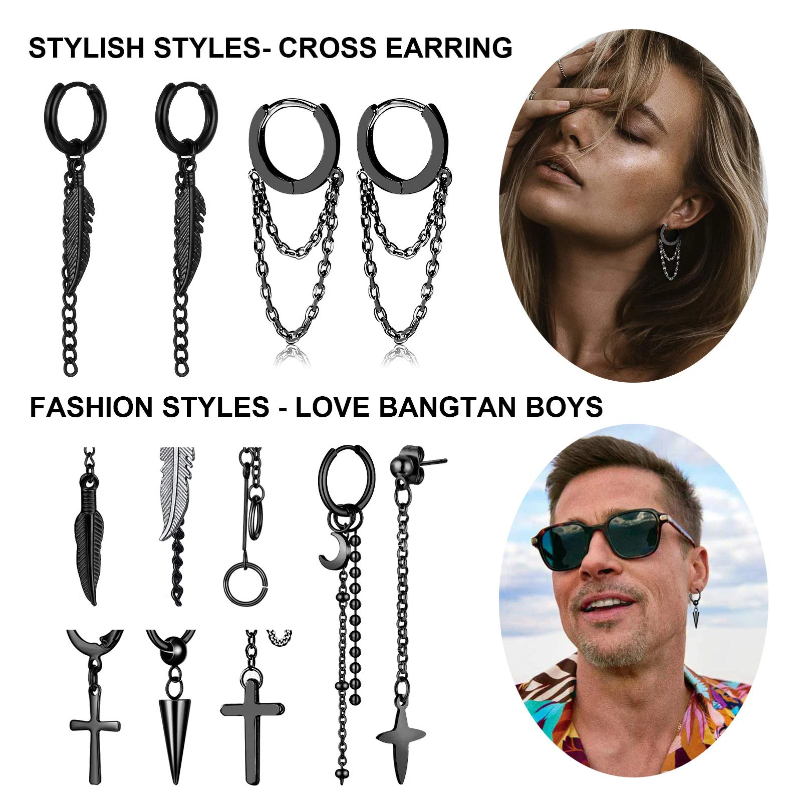 Серьги-кольца с подвеской в виде Луны и звезды из нержавеющей стали |