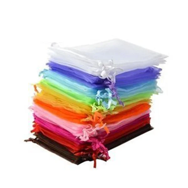 

50pcs 9*12cm Organza Drawstring Gift Bags Wedding Favor Bags Jewellery Pouches (Random Color)