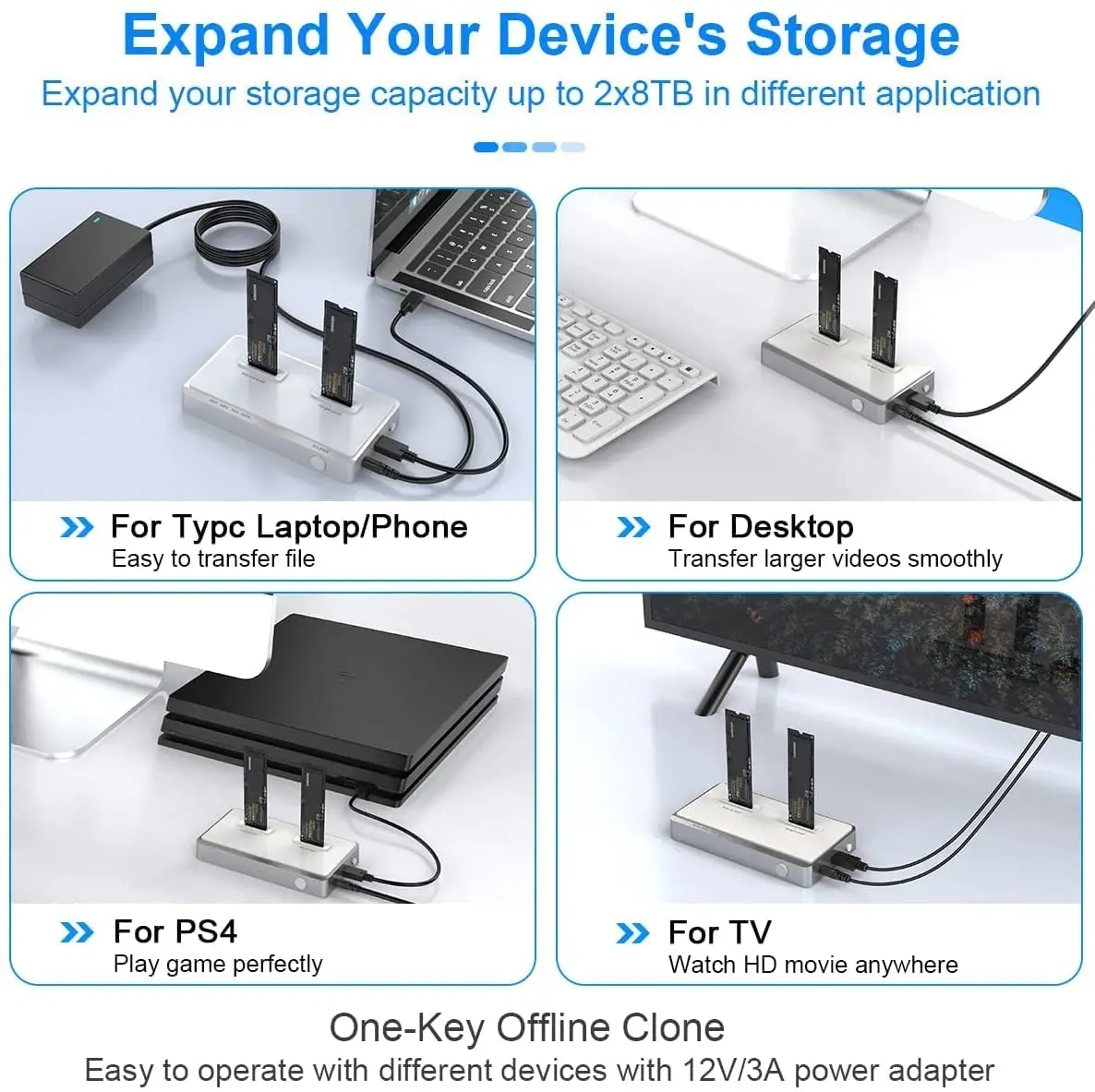 Стыковочная станция Dual-Bay NVME без инструментов Дубликатор M.2 для внешнего жёсткого