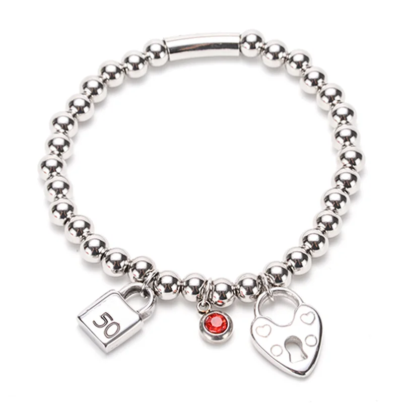 

Fashion Stainless Steel Silver 6mm Bead Bracelet Ladies Vintage Charm Bracelet Letter UNO Jewelry Men