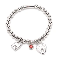 fashion stainless steel silver 6mm bead bracelet ladies vintage charm bracelet letter uno jewelry men