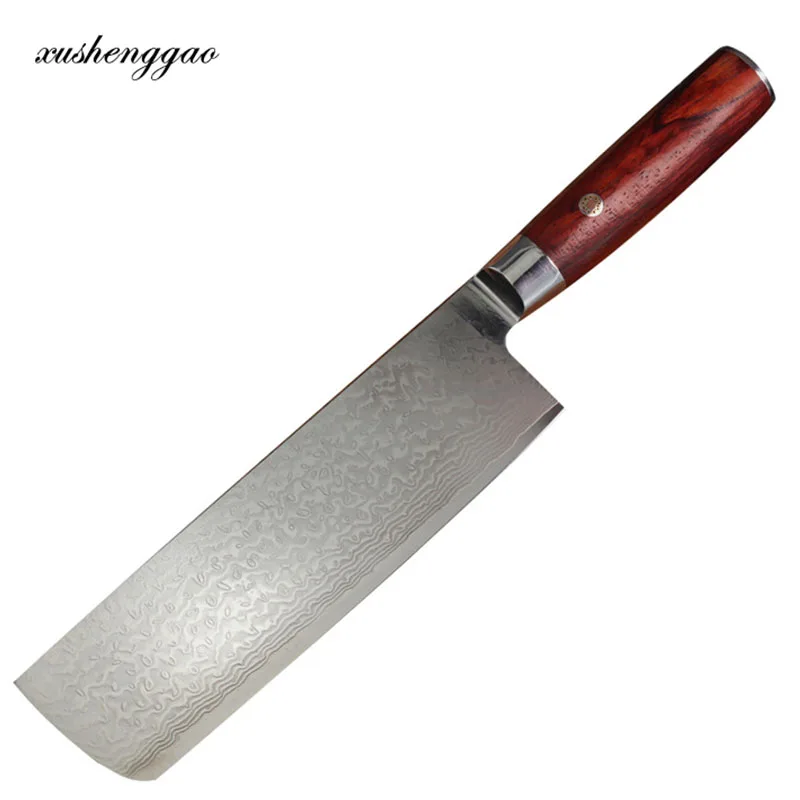 

Genuine Damascus Knife 10Cr15 Damascus Steel Kitchen Knife 7 Inch Slicing Cleaver Nakiri Japanese Beautiful Knife With Patterns