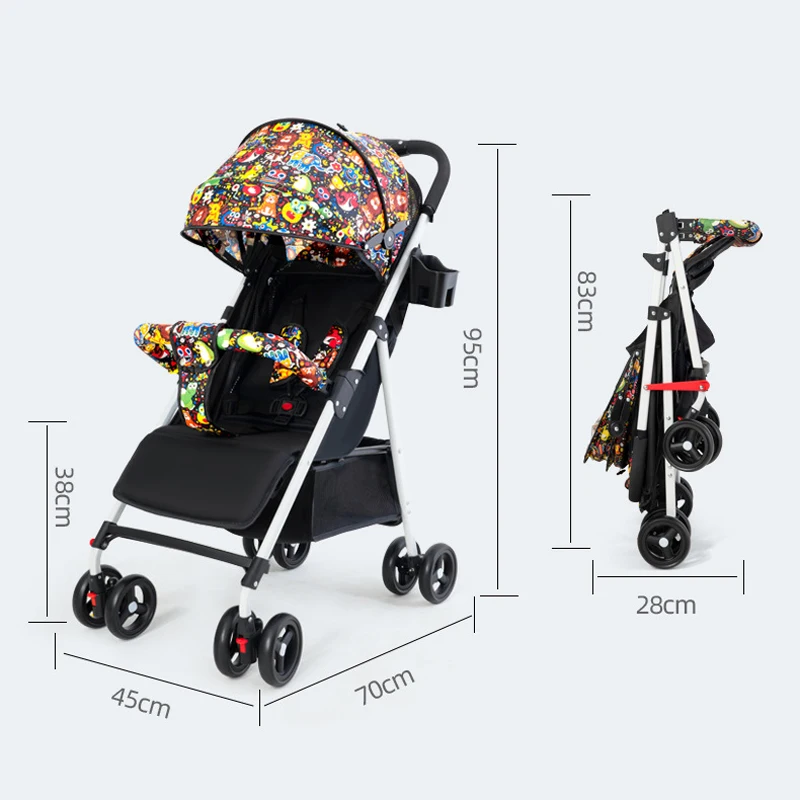 Spring and autumn new simple baby stroller can sit and lie down baby lightweight folding stroller children's portable stroller enlarge
