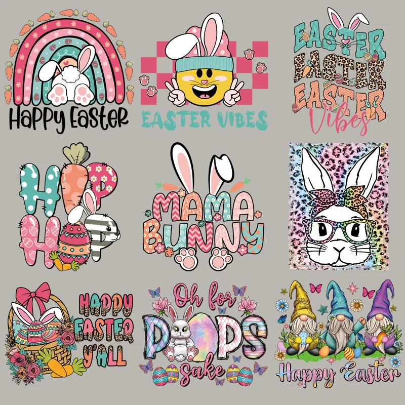 

Happy Easter Iron-On Clothes Patches Vinyl Film DIY Sewing Crafts Clothes Sticker Heat Transfer Washable Thermo Patch Bunny