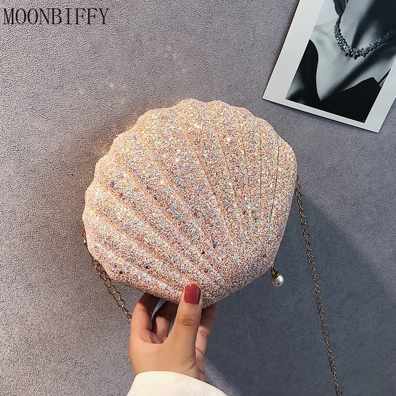 

Women Shoulder Handbags Shell Bag Chain Cute Sequins Small Bag Phone Money Pouch Zipper Crossbody Bags for Women Bolsa Feminina