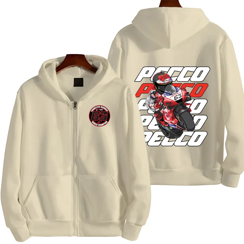 Фото Худи на молнии Pecco Bagnaia 63 Driver Logo Racing Motorcycle Team для мужчин, весенне-осенний мужской свитшот, красная спортивная женская куртка. №3