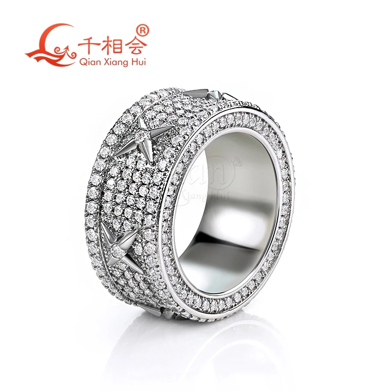11.5mm four-angle star  eternal band white moissanite ring S925 Silver hip hop women Men's Ring Luxury Style gift wedding dating