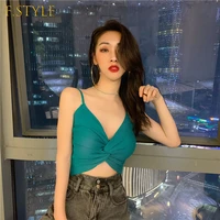 f girls summer slim twisted v neck cropped tank tops female knit short camisole sleeveless solid t shirts crop tops for woman