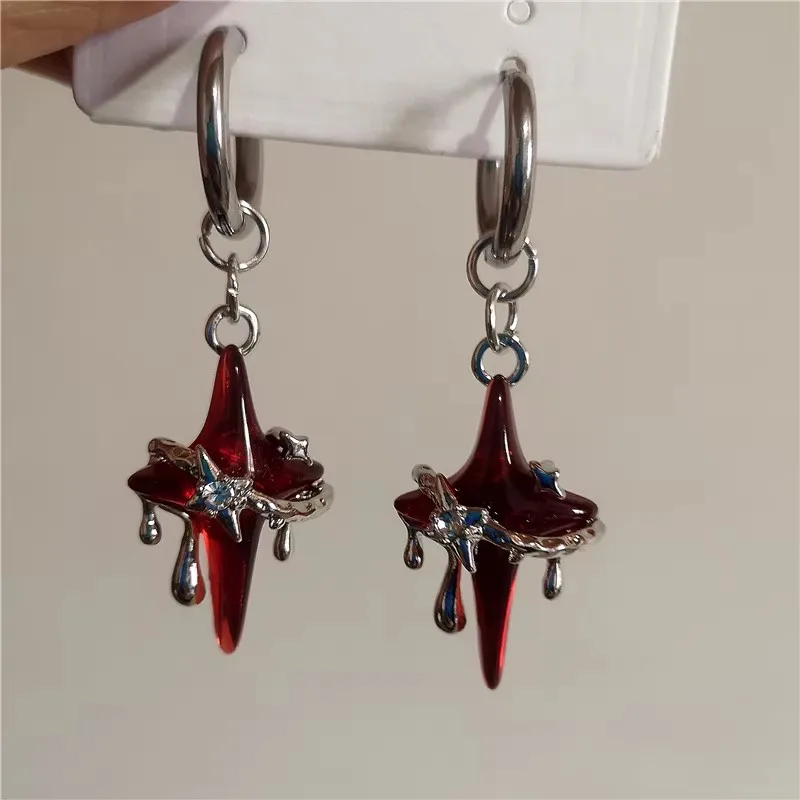 Серьги-кольца имixlot из нержавеющей стали с красной звездой и крестом