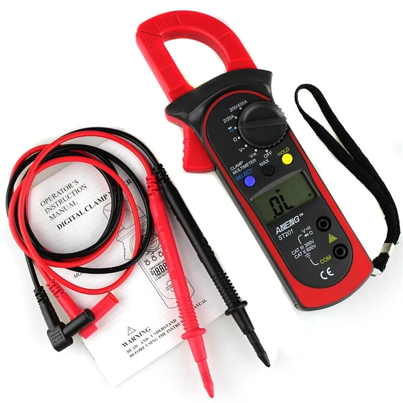 

ST201 Digital Clamp Meters Multimeter With AC/DC Voltage Tester Current Resistance Transistor Test Mult Power Meter