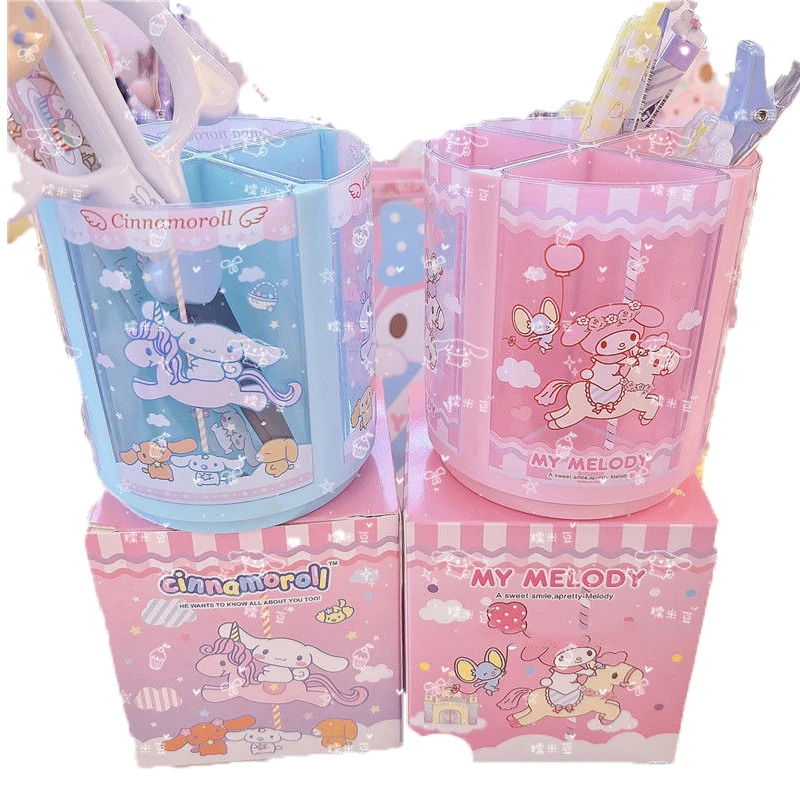 

Kawaii cute cartoon Cinnamorol Anime joint name girly Desktop Rotary Pen Holder stationery makeup brush storage box