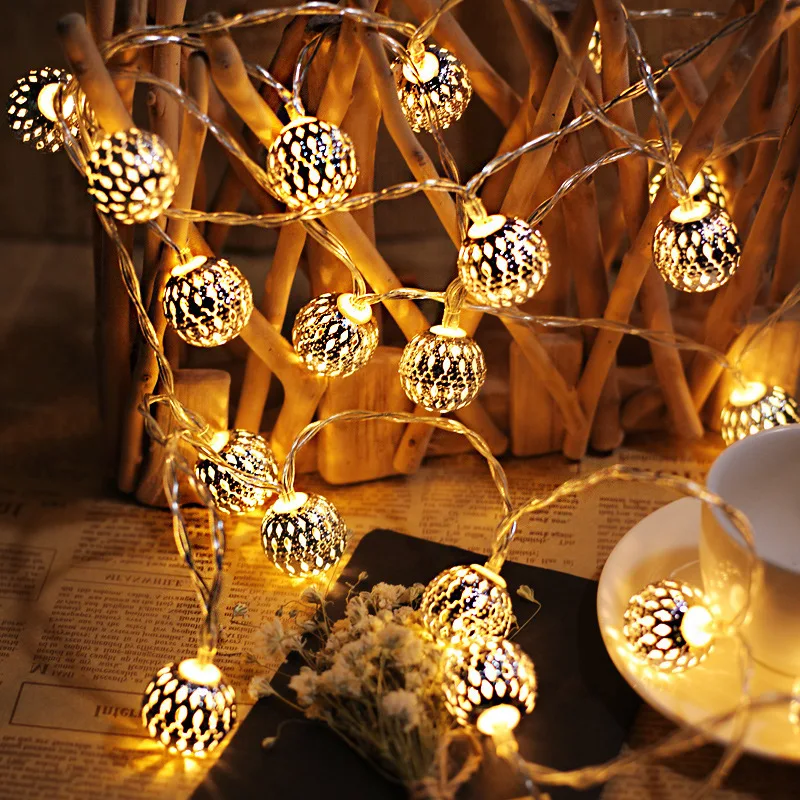 

LED Globe Fairy Lights Moroccan Orb Silver Metal Balls String Lights EU Plug Power Holiday Party Decoration for Christmas