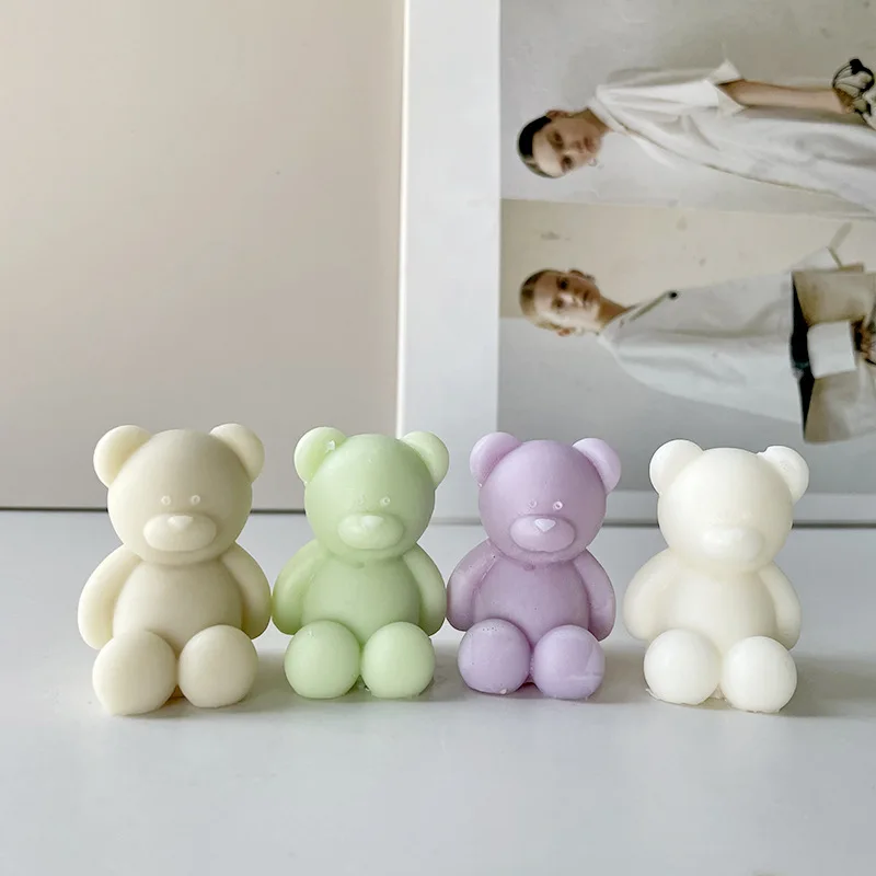

D0049 DIY Handmade Ins Style Candle Mold 3D Cute Teddy Bear Shape Wax Candle Mould Chocolate Soap Resin Silicone Mold
