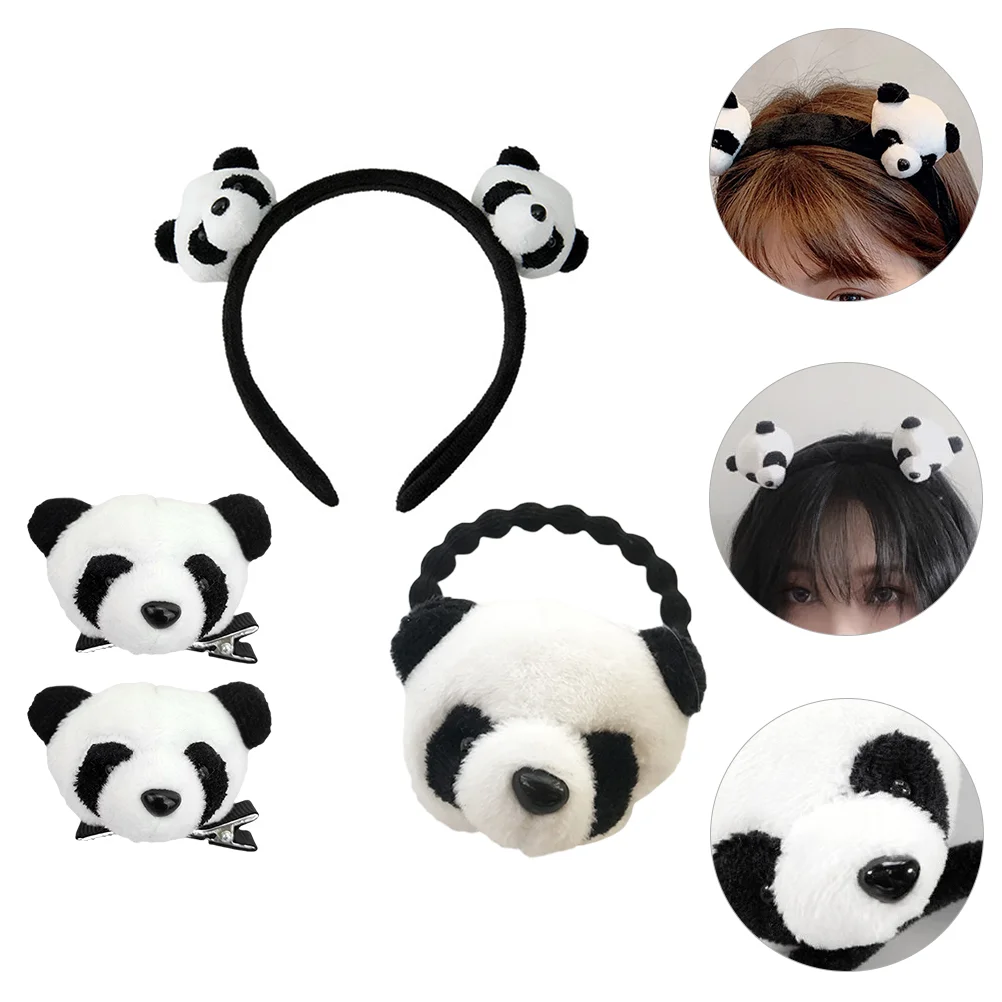 

4 PCS Lip Gloss Set Hair Scrunchies Blush Set Hair Clip Embellished Headband Hairband Headgear Panda Hair Accessories Set