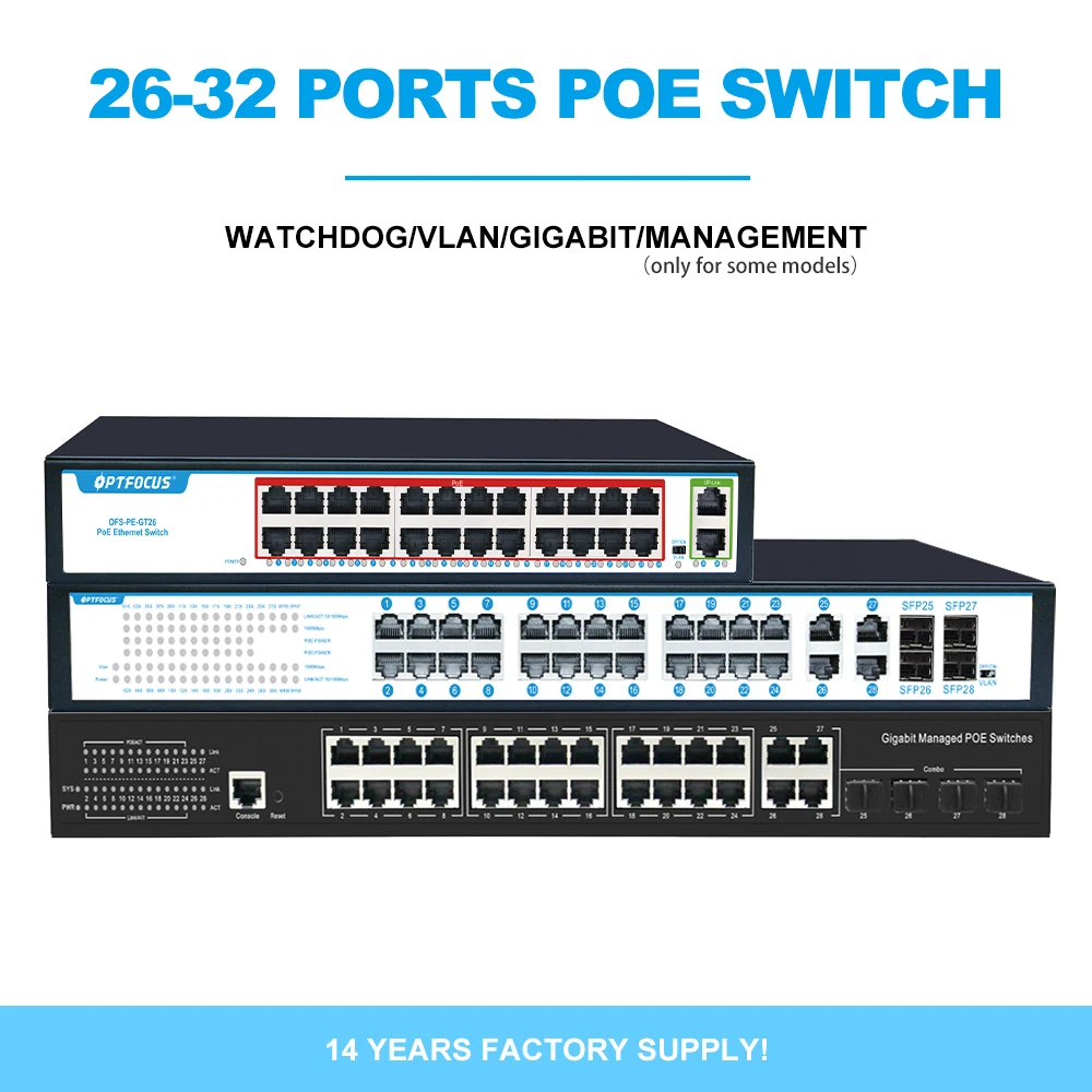 OPTFOCUS 24 Port 1000mbps POE Switch for IP Cameras 400W 48V Gigabit Fiber Optical Smart Swich Poe SFP rj45 Network Swich Poe