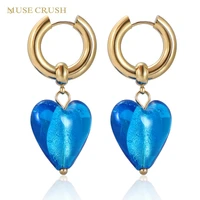 muse crush glass heart earrings stainless steel pvd gold plated hoop earrings fashion dangle earrings for women party jewelry