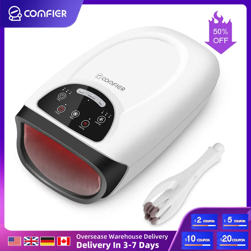 Comfier Electric Hand Massager Cordless Palm Finger  Massage Tool Compression Heating,3 Modes & 3 Levels Pressure Hand Massager