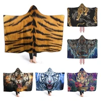 animal funny hooded blanket tiger theme oversized sherpa fleece throw wearable blankets hoodie cloak adult kid 80 x 60