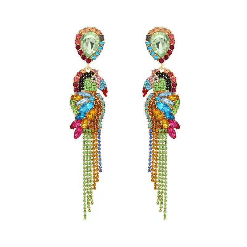 

Exaggerated Earrings High-end Alloy Parrot Tassel Earrings European and American Retro Jewelry