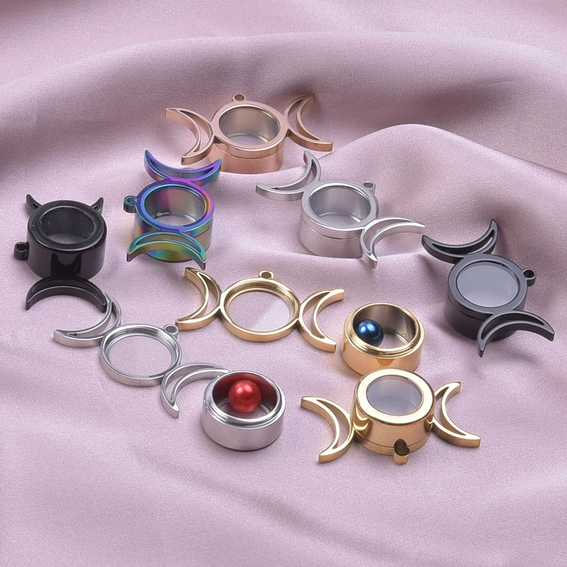 

2PCS Moon Stainless Steel Pendant Charm Glass Medallions Photo Necklace for Women diy Charms for Jewelry Making Floating Lockets