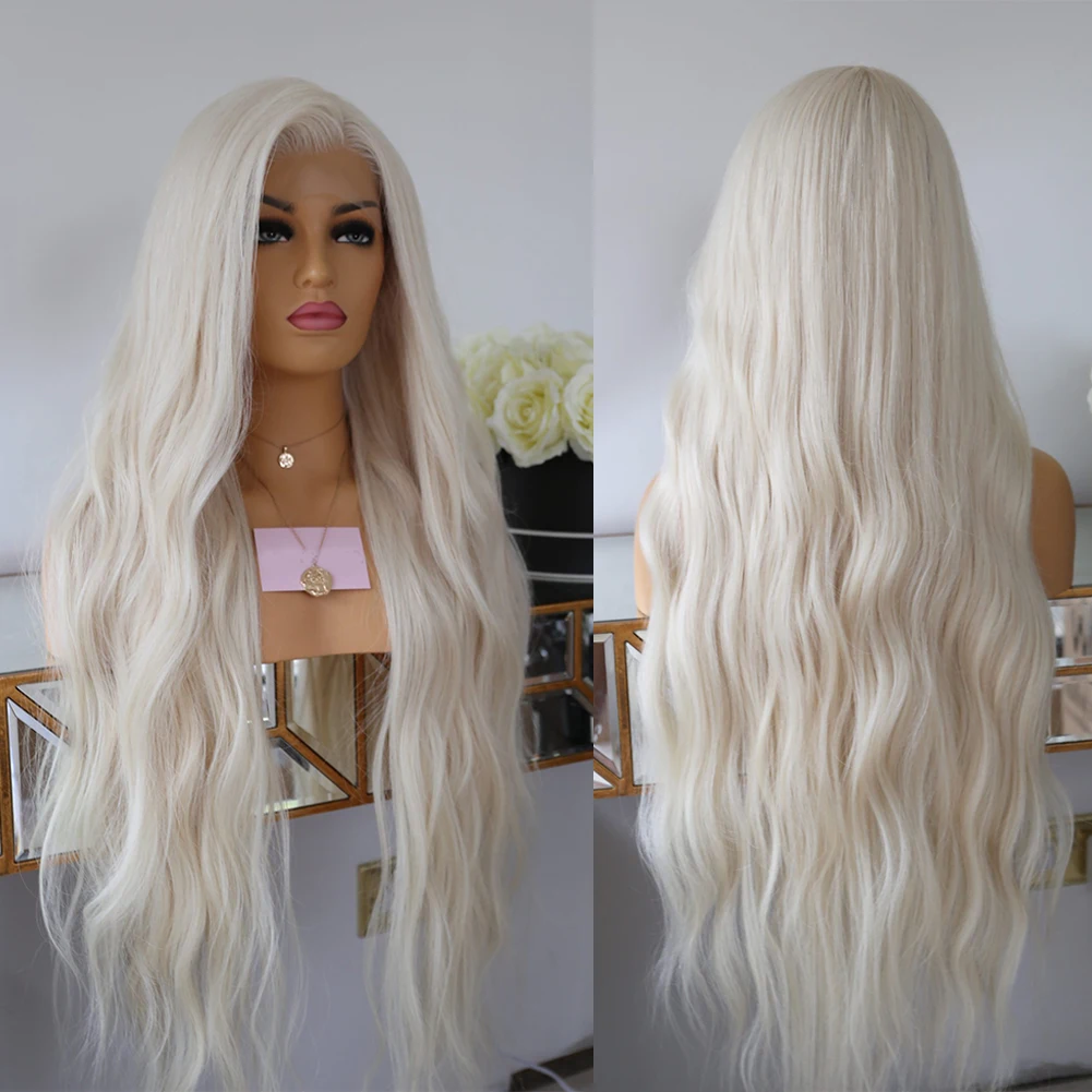 

Platinum Blonde Full Lace Wavy Human Hair Wig For Women Ice White13x6 Hd Transparent Lace Frontal Wig Pre Plucked Remy Hair 180%