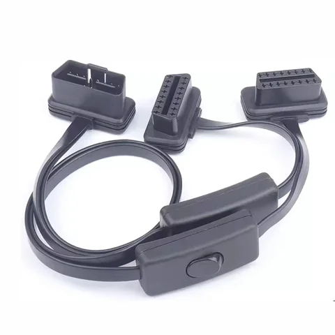 60 СМ Длинный OBD2 16-контактный с удлинительным кабелем переключателя Плоский провод Один в два Адаптер Автоматический 1 штекер на 2 гнезда OBD 16-контактный разъем