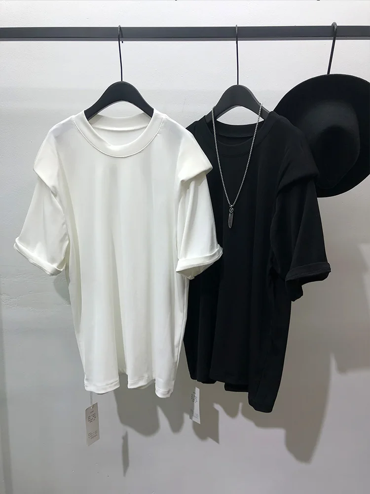 

Summer New Men's Fake Two Loose Short Sleeve T-Shirts Fashion Irregular Splicing Trend Simple And Versatile Top