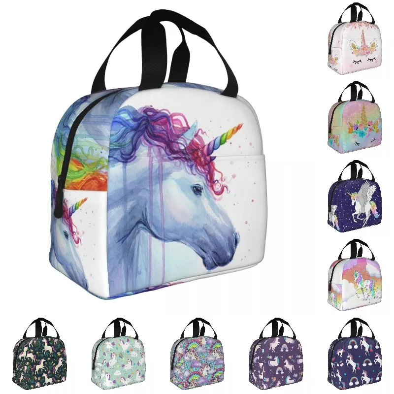 Cartoon Rainbow Unicorn Lunch Bag Women Cooler Thermal Insulated Lunch Box for Kids School Children Work Picnic Food Tote Bags