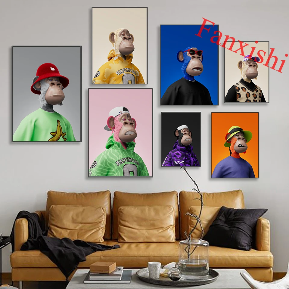 

Portrait Fashion Monkey Art Prints Home Decor Animal Canvas Painting Abstract Posters Office Wall Painting Living Room Bedroom