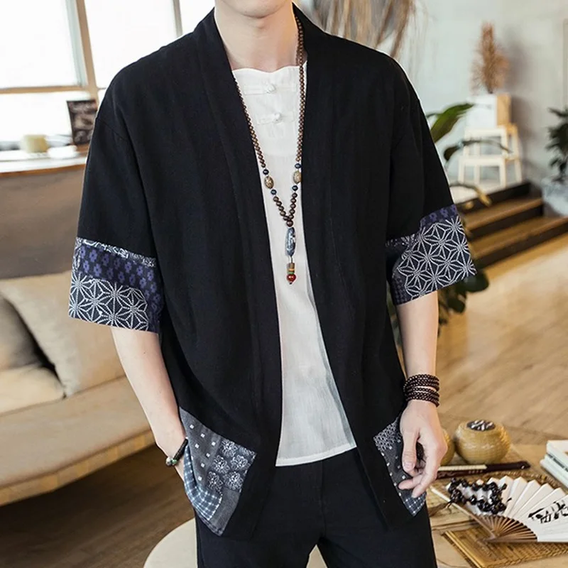 

Japanese Kimono Men Cardigan Streetwear Yukata Male Shirt Haori Mens Kimono Shirt Traditional Japanese Samurai Clothing 4XL 5XL
