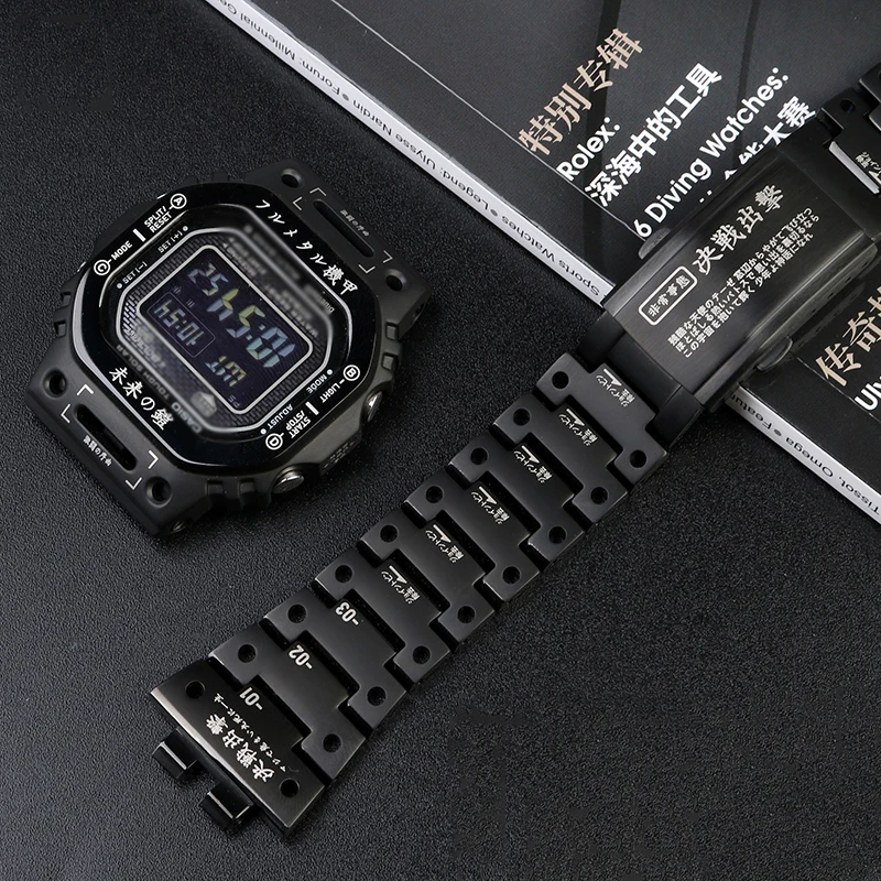 New G-SHOCK GWB5000 Titanium Alloy Case Strap Mechanical Style Robot Watchbands For Casio GMW-B5000 Black Metal Case+Strap
