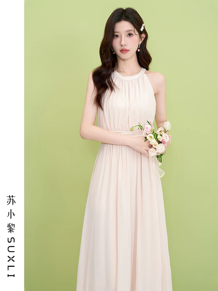 Su Xiaoli French sle Temperament Sleeveless off-the-Shoulder Design Sense Dress High Summer New Hanging Neck Waist Hu... |