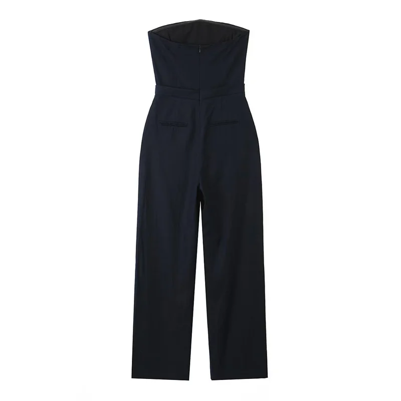 

Женский модный черный льняной комбинезон без бретелек, лето 2023, Женский однотонный комбинезон с высокой талией и открытой спиной