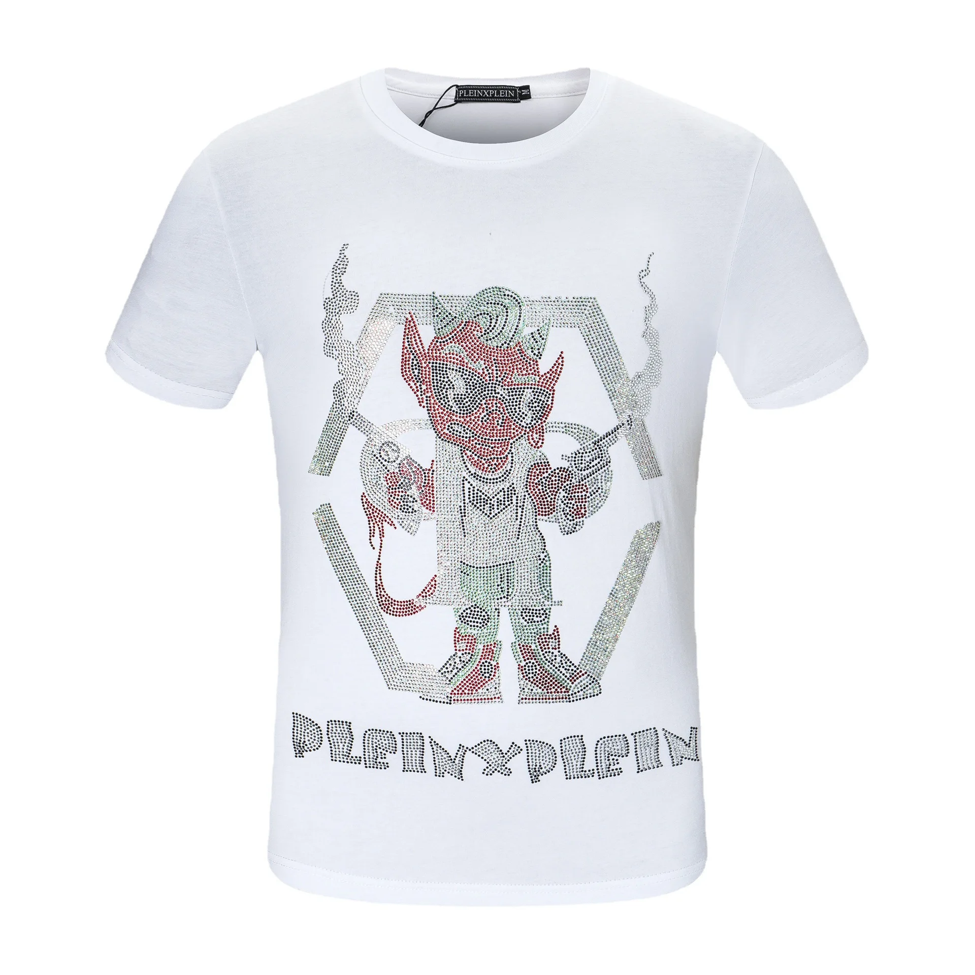 Мужская футболка с коротким рукавом круглый вырез полурукав стразами дьявол