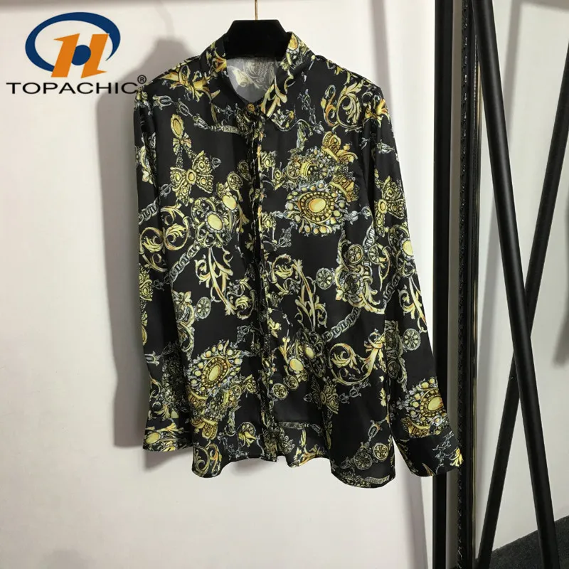 

10.18 High Quality Fashion Vintage Flower Print Long Sleeve Loose Silk Shirt Women