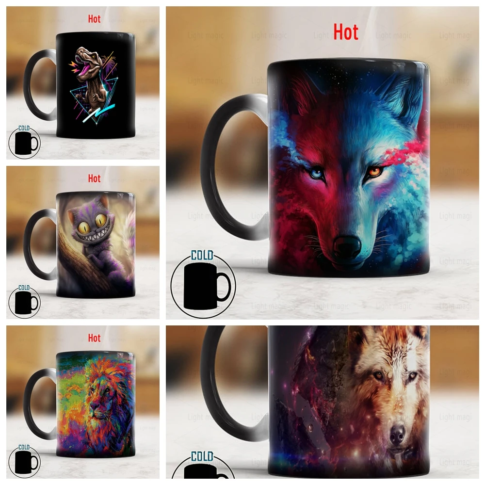 

Magic Wolf Lion Cat Dinosaur Mug 11oz Home Coffee Mug Color Changed Magic Cup Painting Lover Photography Lover Birthday Gift