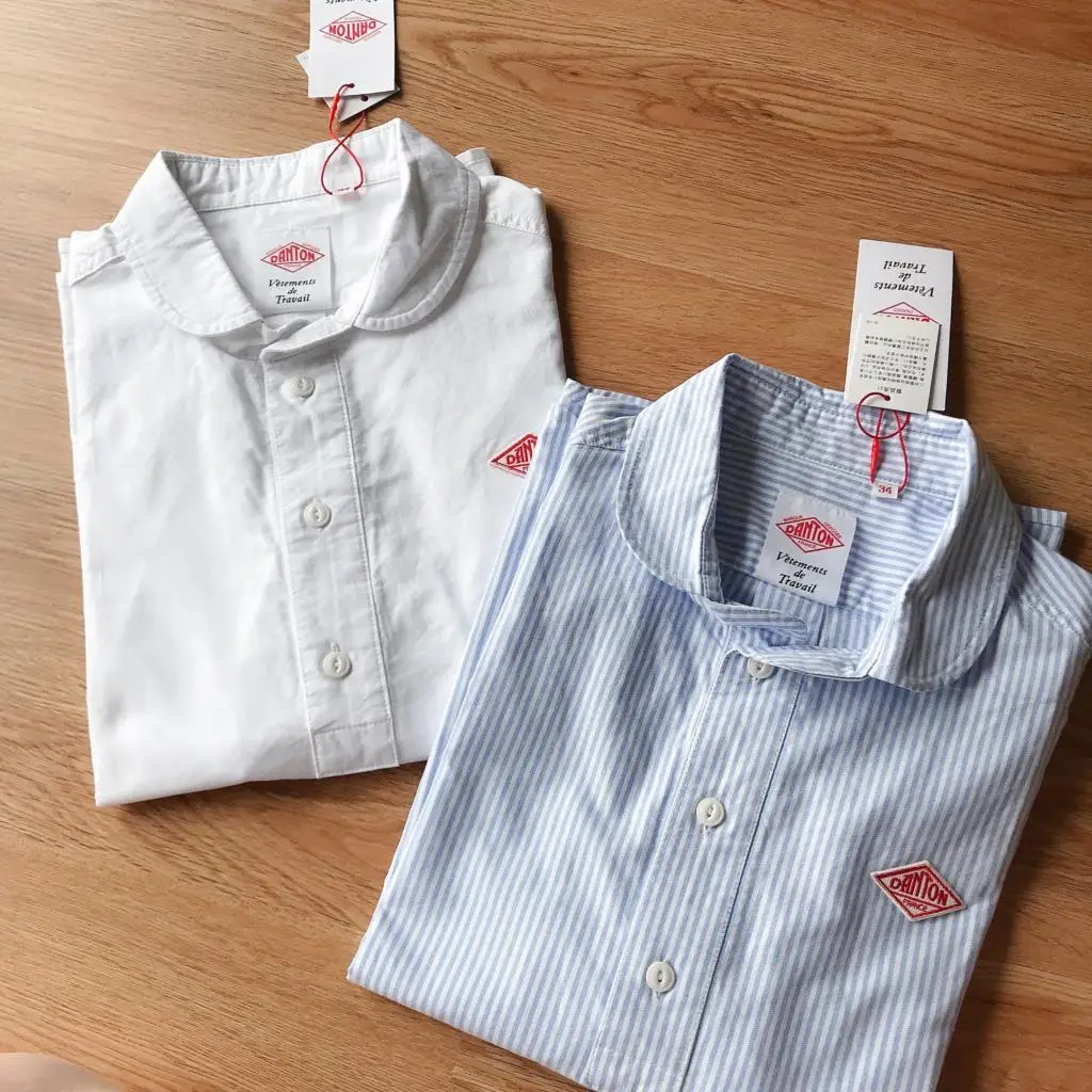 Japan Order ~ Danton Japan fashion Classic Simple Doll Collar Solid Stripe Pullover Short sleeve Shirt Top