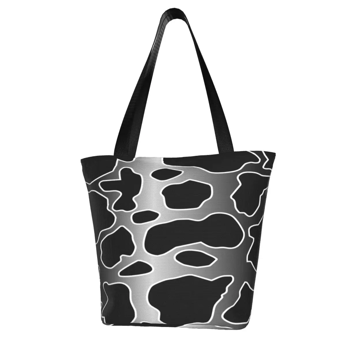 

Black White Cow Print Shopping Bag Gray Gradient Faded Spots Aesthetic Cloth Shopping Handbag Female Gift Bags