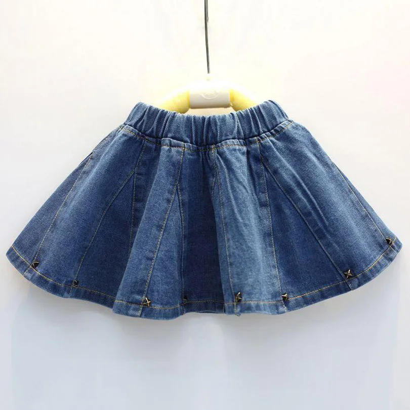 

2023 Girls Skirts Baby Girls Denim Skirt Toddler Children Jean Skirt Summer Style Cute Infant Child Kids Rivet Skirts Children