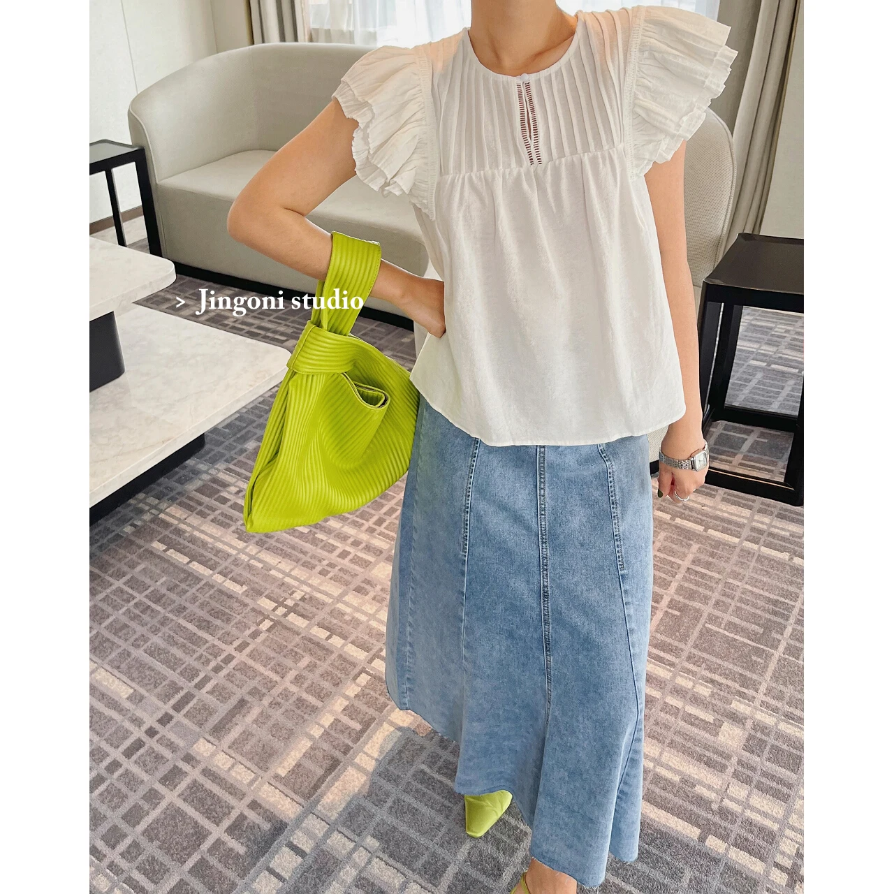 

Fashion Woman Blouse 2023 White Shirts Top Ruffled Short Sleeve Vintage Elegant Youth Korea Stylish Crop Summer Mesh Clothing Za