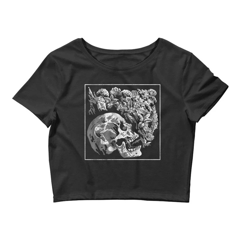 

Y2k Top Shirts for Women Fashion Street Spice Girl Slim Show Chest D Embroidery Crop Short Open Umbilical Versatile T-shirt Top