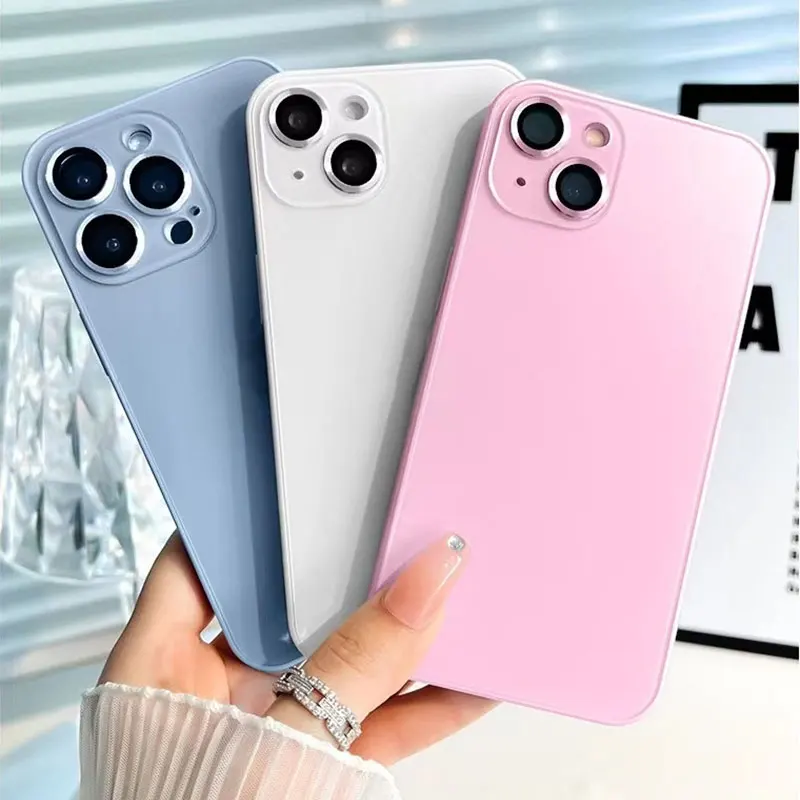 

AG Silicone Matte Glass Case For Phone 14 13 12 11 ProMax Plus Pink Gold，AG Frosted Glass Phone Case With Integrated lens Film