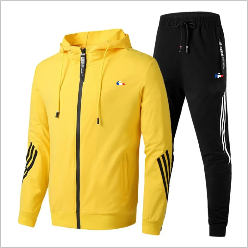 Autumn and winter, men's hoodie, sports pants, polyester jogging jacket, high quality, fashionable men's zipper Hoodie two piece